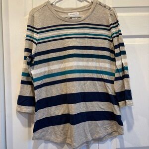 Liz Claiborne Striped 3/4 Sleeve Lightweight Sweater - Size XL